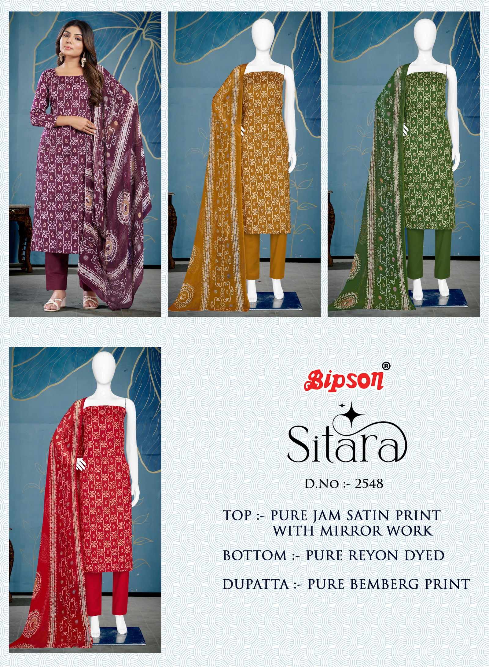 Sitara 2548 By Bipson Jam Satin Mirror Work Printed Dress Material Wholesalers In Delhi

